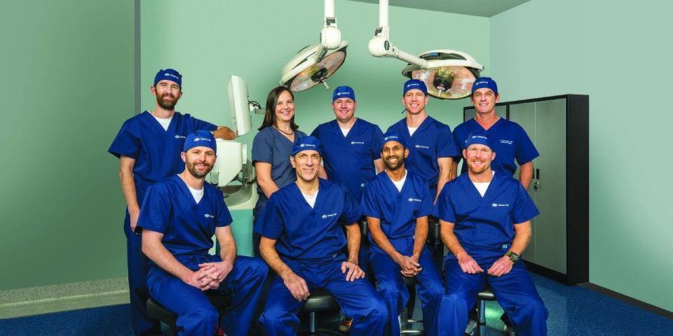 Some of the surgeons from Clemson Eye: from left, top row, Donald Glaser, MD; Alison Smith, MD; Brian Johnson, MD; Adam Easterling, MD; H. Keith Riddle Jr., MD; from left, bottom row, Justin Roman, MD; Joseph Parisi, MD; Balaji Perumal, MD; S. Jacob Montgomery Jr., MD.