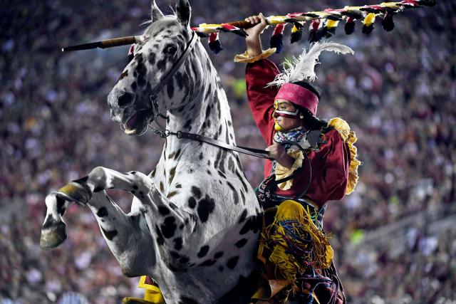 Sep 28, 2019; Tallahassee, FL, USA; Florida State Seminoles symbols Osceola and Renegade during the game against the North Carolina State Wolfpack  at Doak Campbell Stadium.