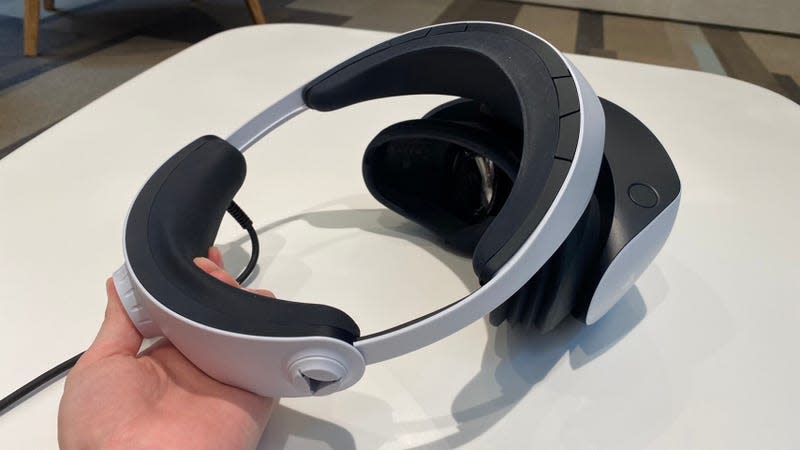 The Sony PSVR 2 halo strap being extended
