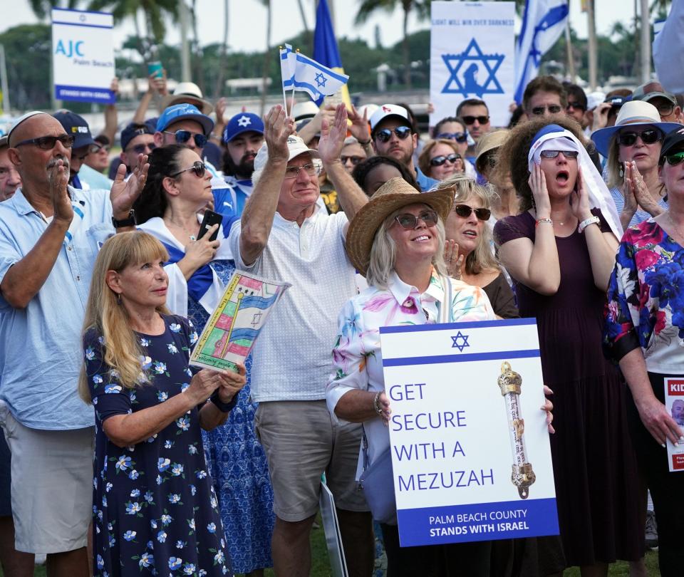 About 200 people gathered Sunday afternoon in West Palm Beach for a pro-Israel rally in the wake of the Oct. 7 Hamas attacks.