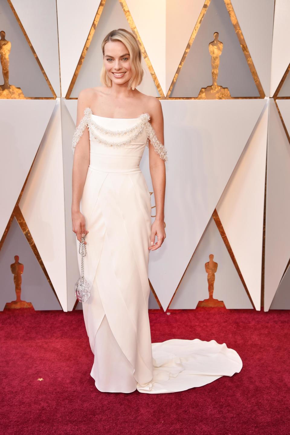 <p>Aussie actress Margot stuns in a white strapless dress from the Chanel Haute Couture collection.</p>