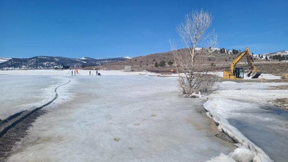 Crews work to relieve pressure at the Panguitch Lake Dam (Courtesy: Utah Department of Public Safety)