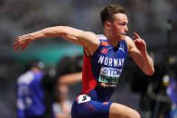 Karsten Warholm, of Norway races in a men's 400-meters hurdles heat during the World Athletics Championships in Budapest, Hungary, Sunday, Aug. 20, 2023. (AP Photo/Petr David Josek)