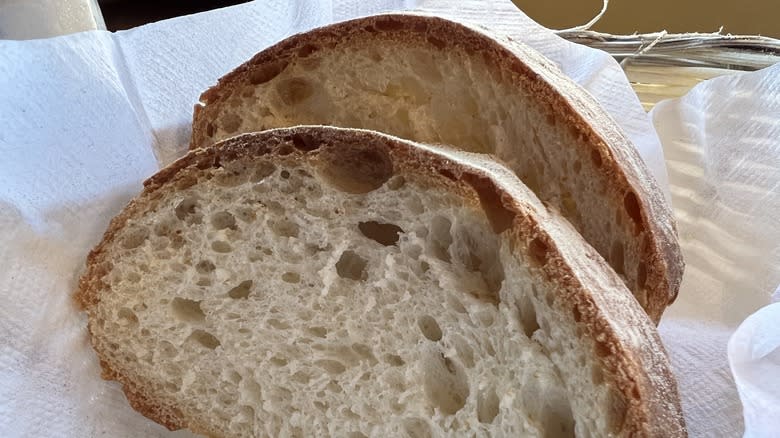 slices of sourdough in bread bowl