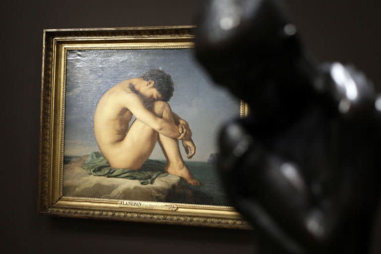 A picture taken on September 23, 2013 in Paris shows a painting by French artist Jean-Hippolyte Flandrin at the "Masculin/Masculin" exhibition at the Orsay Museum