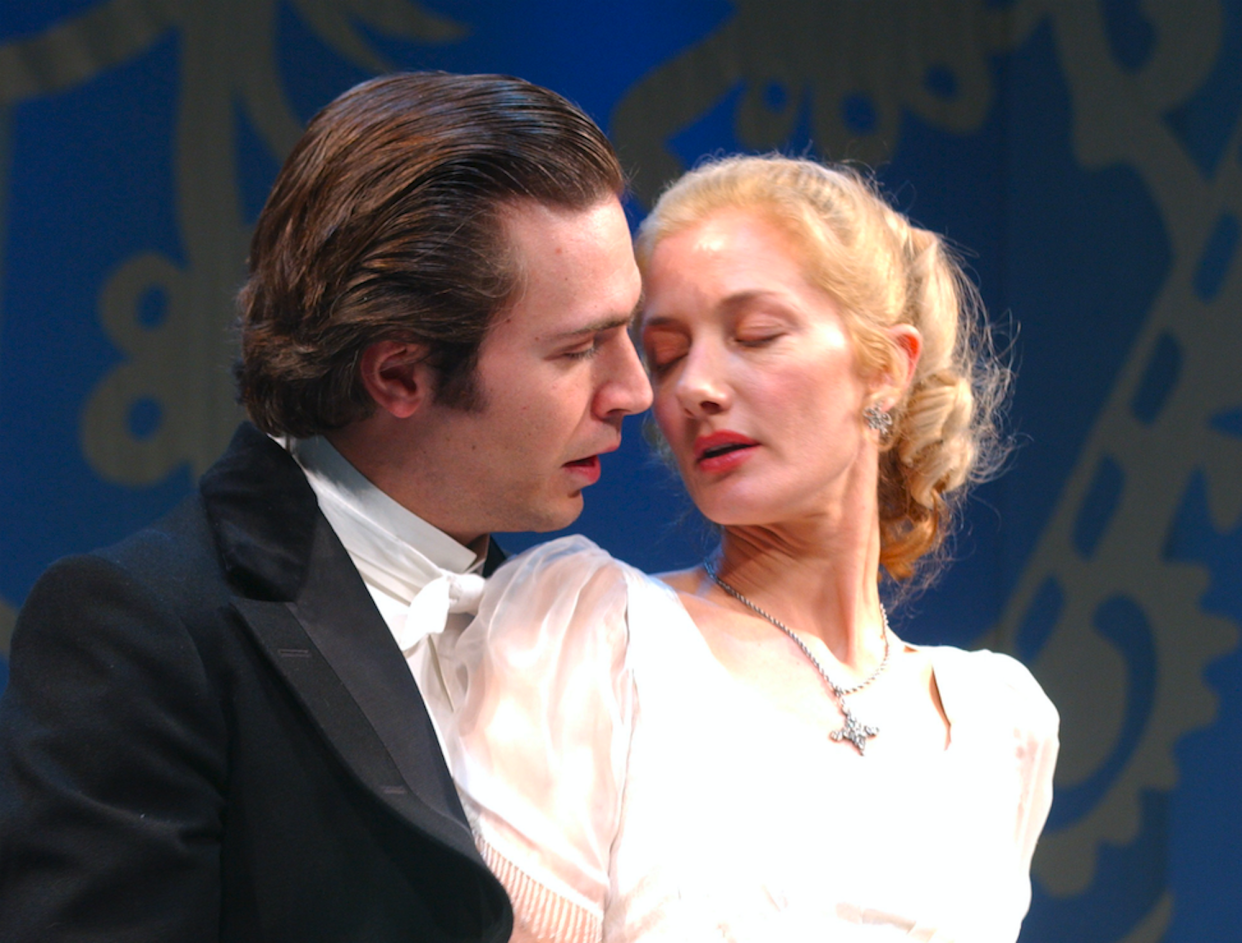 Jack Davenport as Lord Darlington and Joely Richardson as Lady Windermere star in the Oscar Wilde play, "Lady Windermere's Fan," staged at London's Theatre Royal. (Photo by rune hellestad/Corbis via Getty Images)