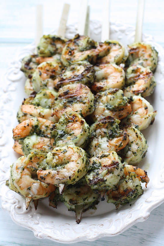 <strong>Get the <a href="http://www.skinnytaste.com/2012/07/grilled-pesto-shrimp-skewers.html" target="_blank">Grilled Pesto Shrimp Skewers</a> recipe from Skinny Taste</strong>