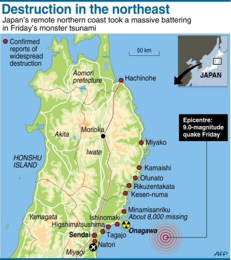 Graphic on the aftermath of Friday's tsunami on towns along Japan's northeastern coastline