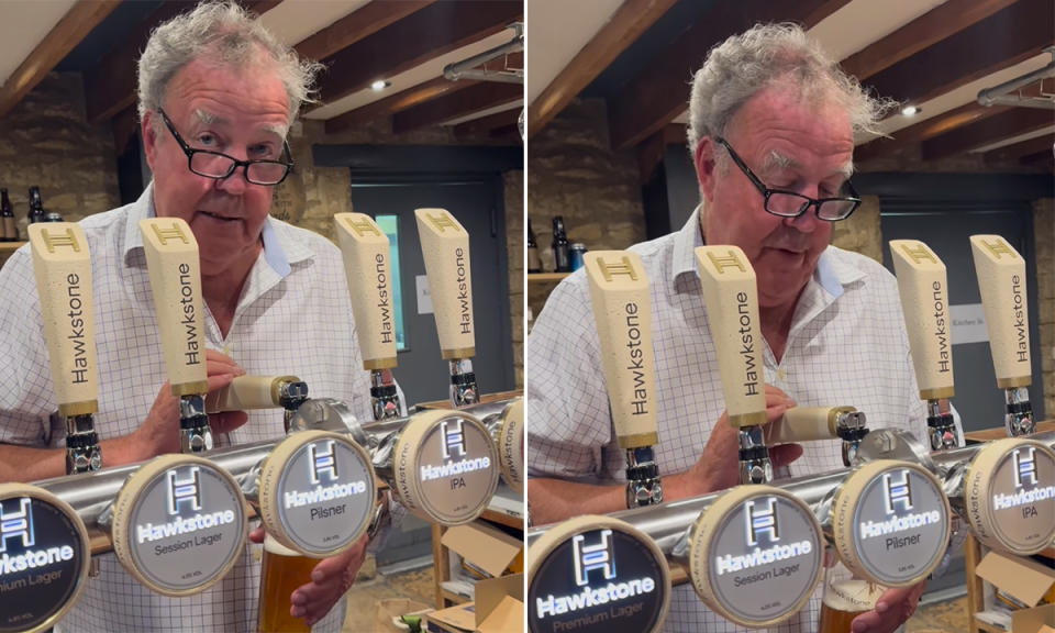 Jeremy Clarkson pulling pints. (Instagram)