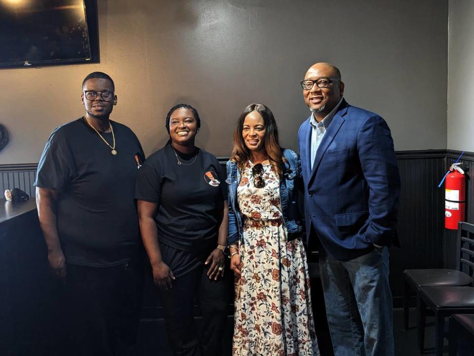 Ray and Diane Watson with Dr. Stephanie Belt and Sen. Chris Belt at the ribbon-cutting event for Ray’s SoulFood & Turkey Legs in O’Fallon Jennifer Green/jgreen@bnd.com