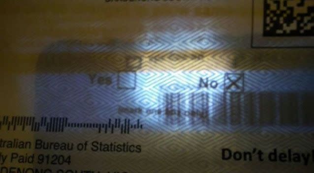 Australians said their same-sex marriage postal vote responses could be seen inside the envelope under light. Photo: Reddit