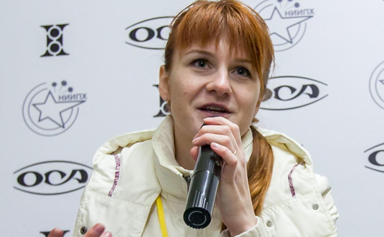 Maria Butina speaks on Oct. 8, 2013, during a press conference in Moscow. U.S. prosecutors accuse her of working covertly for the Kremlin. (Photo: STR via Getty Images)