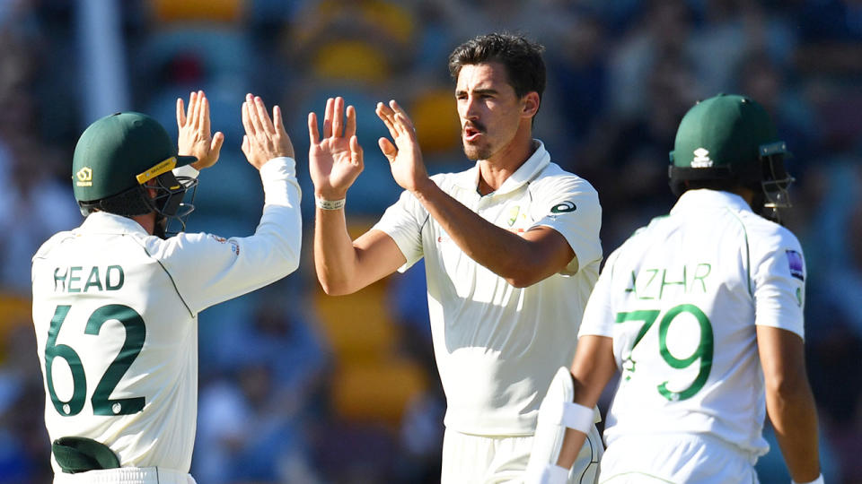 Seen here, Mitchell Starc's two late wickets have Australia well placed to win the first Test.