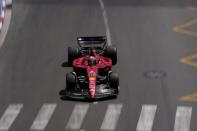 Ferrari driver Charles Leclerc of Monaco steers his car during the third free practice at the Monaco racetrack, in Monaco, Saturday, May 28, 2022. The Formula one race will be held on Sunday. (AP Photo/Daniel Cole)