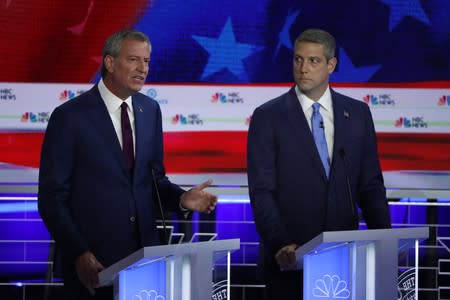 New York City Mayor Bill de Blasio speaks at the first U.S. 2020 presidential election Democratic candidates debate in Miami, Florida, U.S.,