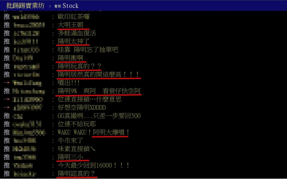 網友討論陽明除息日走勢（圖／翻攝自PTT）