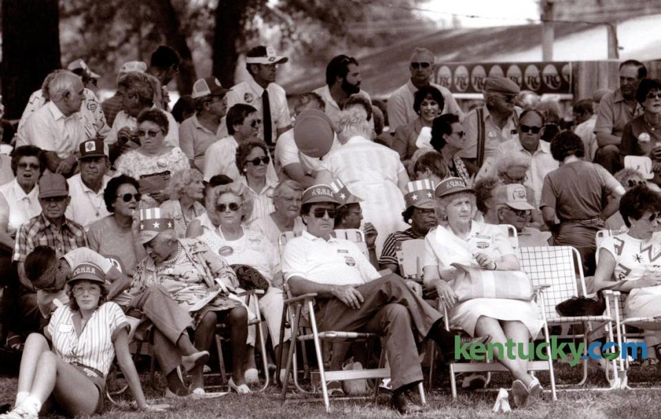 The crowd waited for the speeches to begin at the 1986 Fancy Farm picnic.