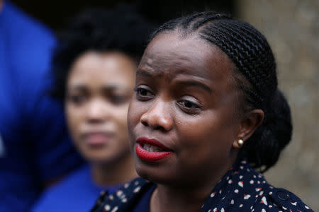 Phumzile Van Damme of the Democratic Alliance National speaks outide the Bell Pottinger offices in London, Britain August 18, 2017. REUTERS.Neil Hall