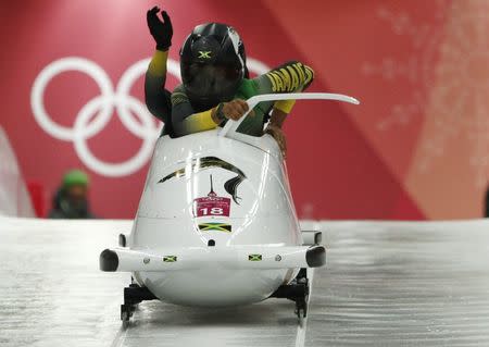 Bobsleigh - Pyeongchang 2018 Winter Olympics - Women's Competition - Olympic Sliding Centre - Pyeongchang, South Korea - February 20, 2018 - Jazmine Fenlator-Victorian and Carrie Russell of Jamaica in action. REUTERS/Edgar Su