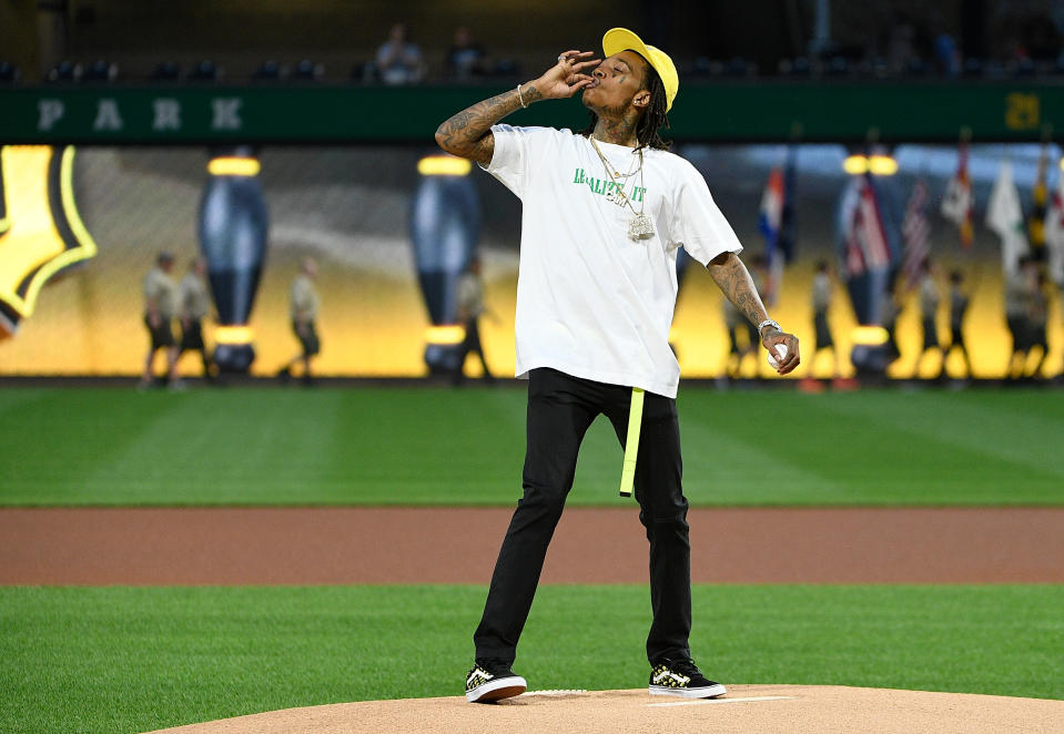 Wiz Khalifa earned the ire of MLB after endorsing marijuana before throwing out a first pitch. (Getty Images)