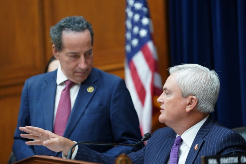 President Joe Biden's son, brother and business associate were subpoenaed and a slate of other Biden family members were asked to sit for interviews Wednesday in the House Oversight Committee's ongoing presidential impeachment inquiry. In September, Committee Chairman James Comer, R-Ky. (R), spoke with Ranking Member Jamie Raskin, D-Md., during a House Oversight and Accountability Committee hearing on the impeachment inquiry. File Photo by Bonnie Cash/UPI