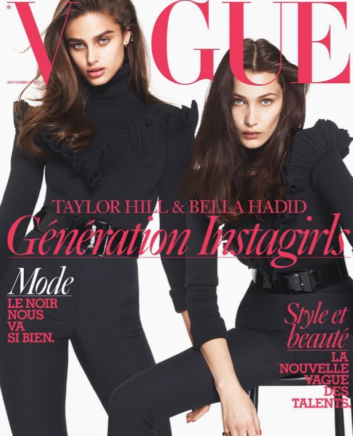 Bella Hadid covered the September issue of Vogue Paris with Taylor Hill. (Photo: Instagram/Vogue Paris)