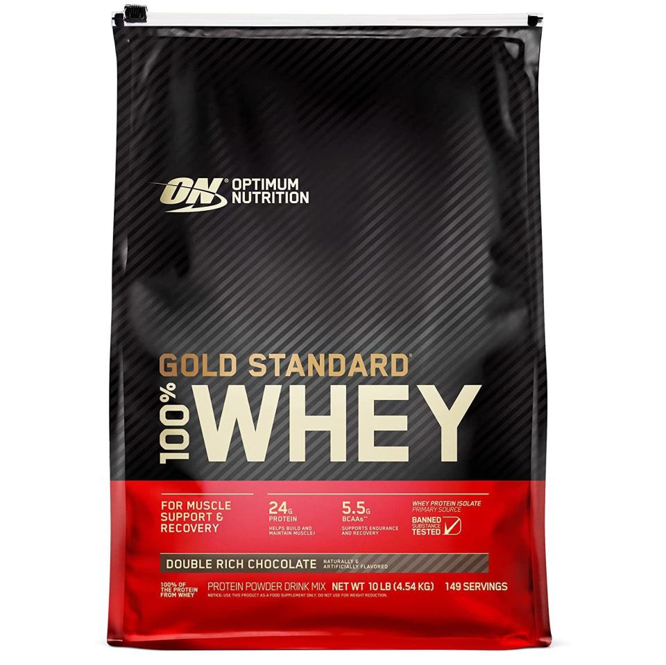 <p>Optimum Nutrition Gold Standard 100% Whey</p><p>amazon.com</p><p>$150.99</p><p><a href="https://www.amazon.com/dp/B000GIQT2O?tag=syn-yahoo-20&ascsubtag=%5Bartid%7C2141.a.20440938%5Bsrc%7Cyahoo-us" rel="nofollow noopener" target="_blank" data-ylk="slk:Shop Now;elm:context_link;itc:0;sec:content-canvas" class="link ">Shop Now</a></p><span class="copyright">Amazon</span>