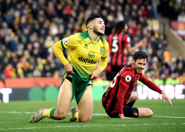 Norwich midfielder Emi Buendia shows his frustration against Bournemouth. The Canaries won the match won 1-0 but endured a dismal season, finishing bottom of the table and suffering an immediate return to the Championship