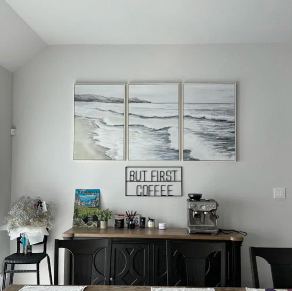 set of three wall hanging artwork of beach waves