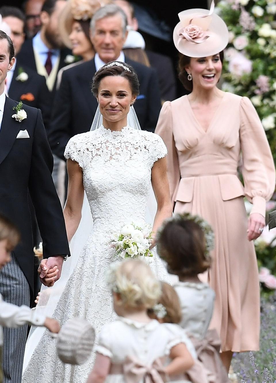 Pippa and Kate Middleton on Pippa's wedding day