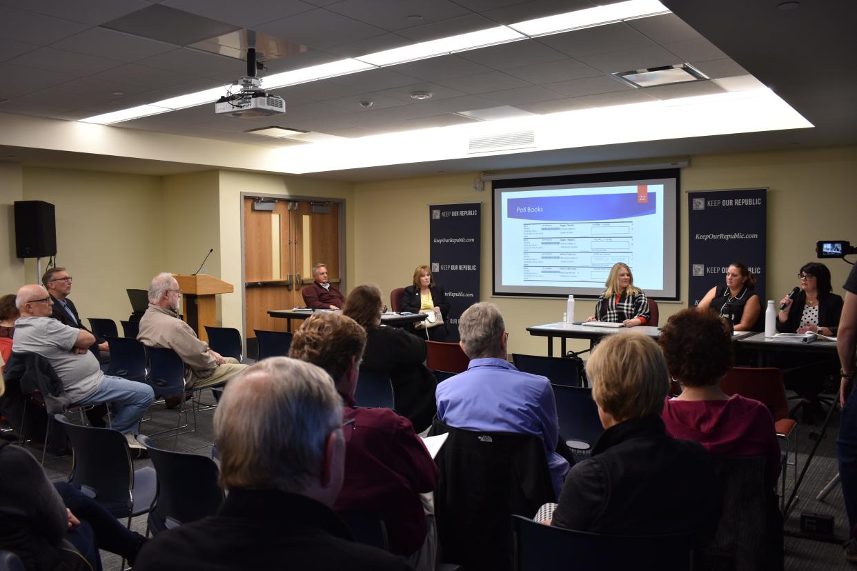 State and local election officials speak to voters about Wisconsin's election process at a Keep Our Republic community engagement event in La Crosse on Wednesday, Oct. 23, 2023
