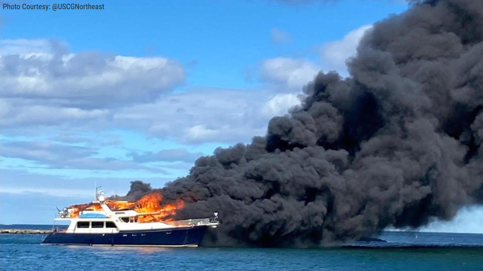 A yacht off New Castle, New Hampshire was engulfed in flames Saturday / Credit: USCG Northeast
