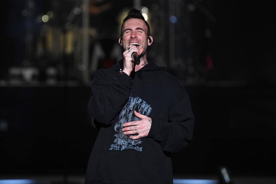 Maroon 5 singer Adam Levine performs in Montevideo on March 10, 2020.