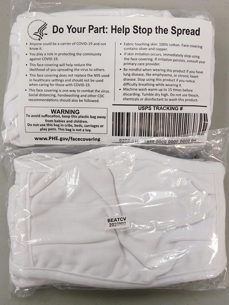 Cloth masks supplied to nursing homes by FEMA are not authorized for use in a health care setting, according to their label. (Photo: Brendan Williams/NHHCA)