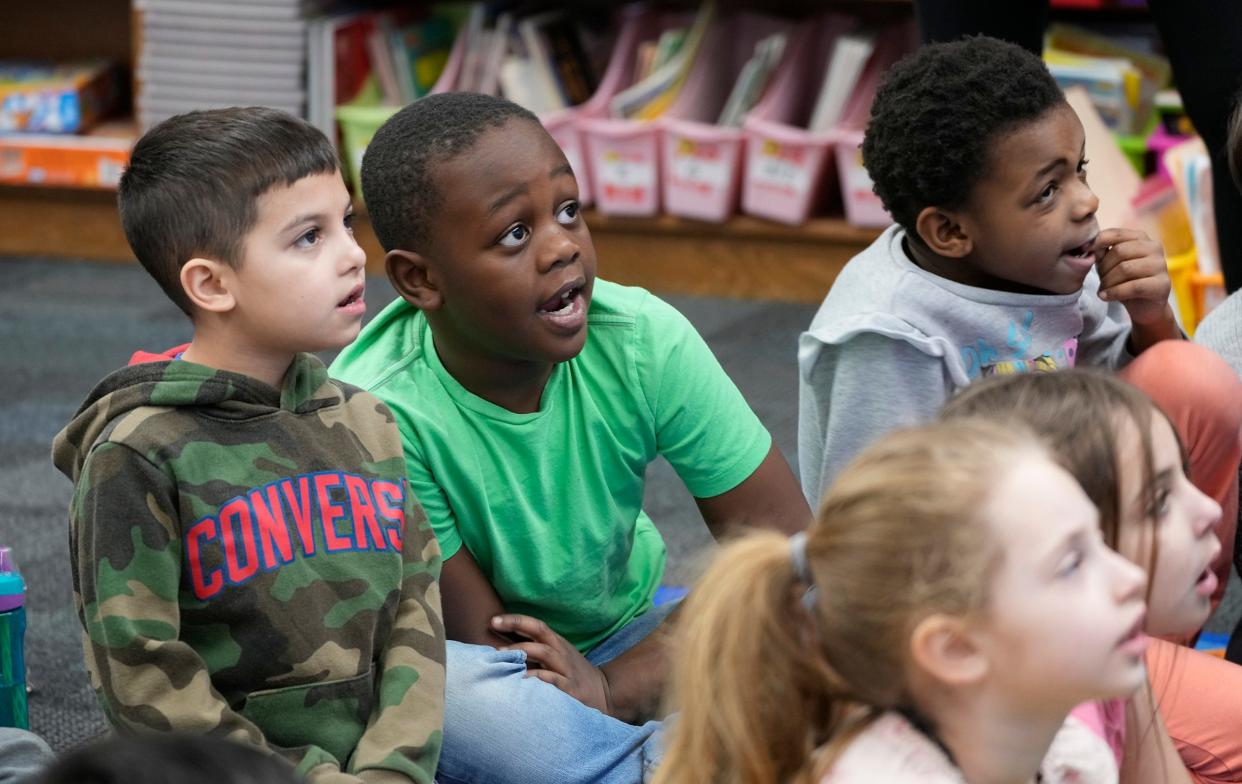 First-graders take part in an exercise as part of a reading lesson with teacher Molly Lochemes’ class at General Mitchell Elementary School in Cudahy earlier this year.