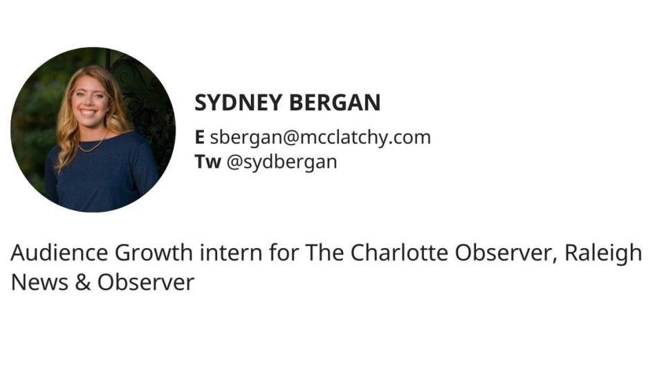 Here’s the author card for Sydney Bergan, an Audience Growth intern for The Charlotte Observer and Raleigh News & Observer.