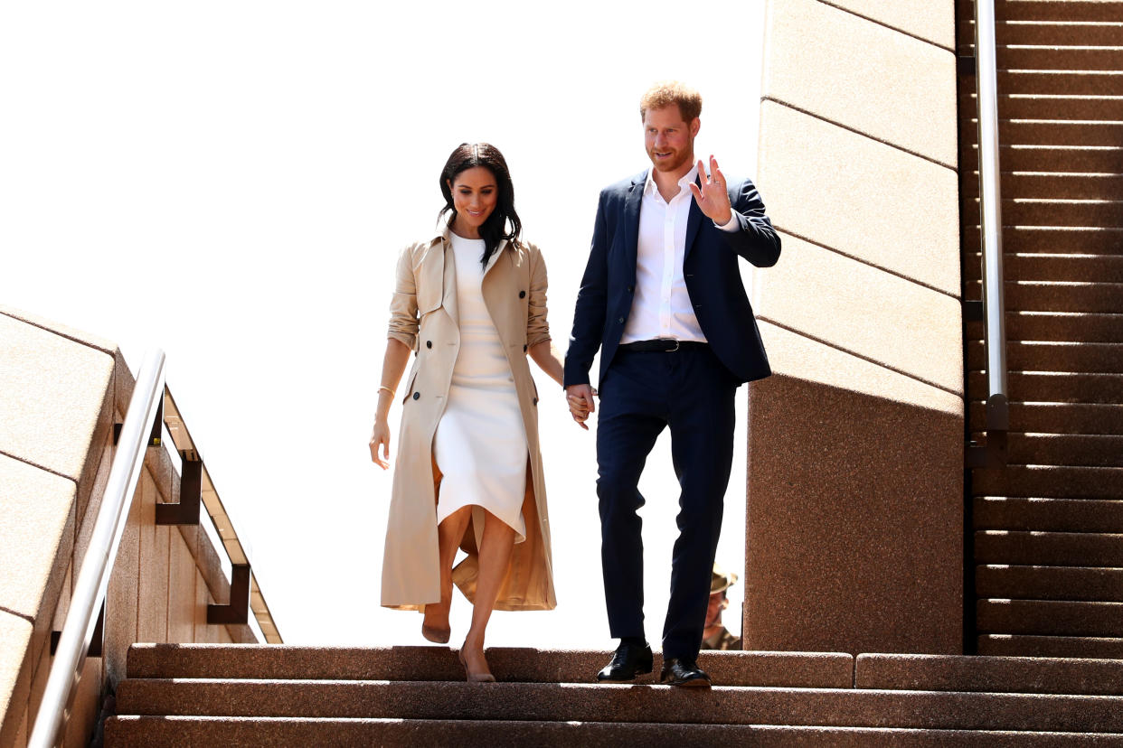 Meghan and Harry greeted fans at the Sydney Opera House. (Photo: Getty)