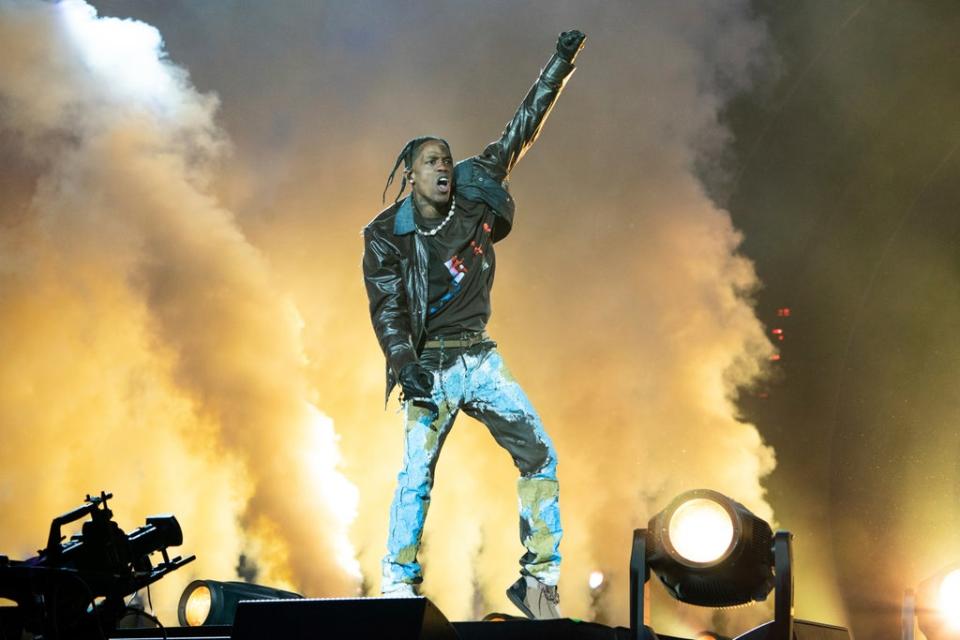 Travis Scott performing at the Astroworld Music Festival, shortly before at least 8 people were killed in a crowd surge (Amy Harris/Invision/AP)