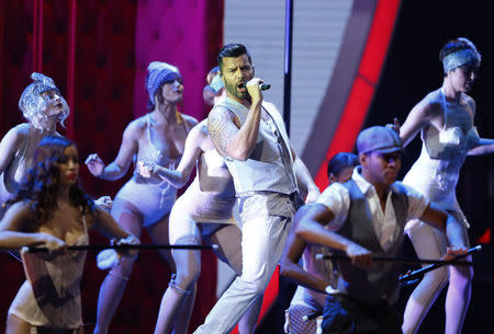 Ricky Martin performs "Adios". REUTERS/Mike Blake