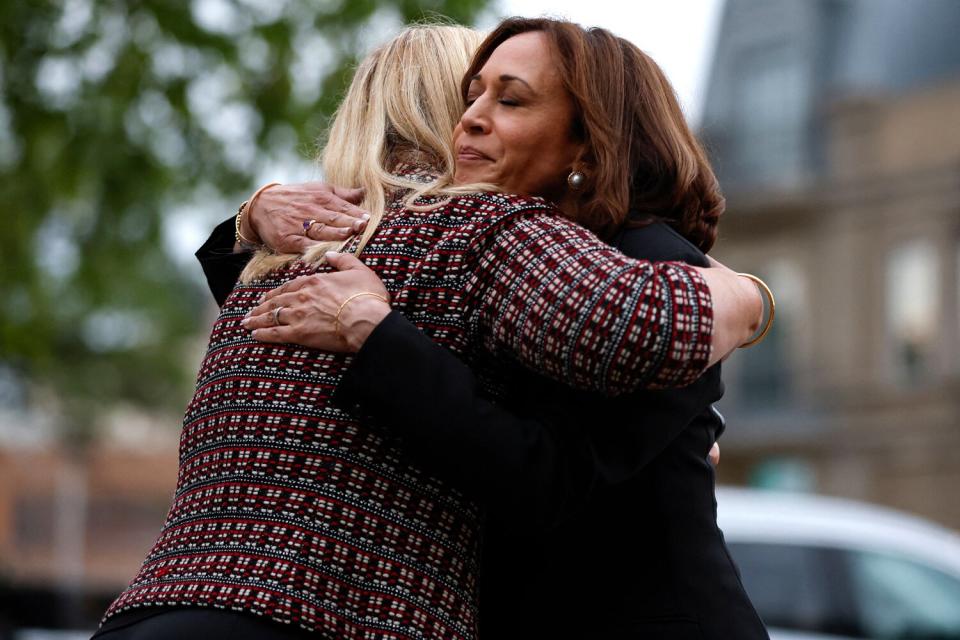 US Vice President Kamala Harris visits the site of a shooting which left seven dead in Highland Park, Illinois