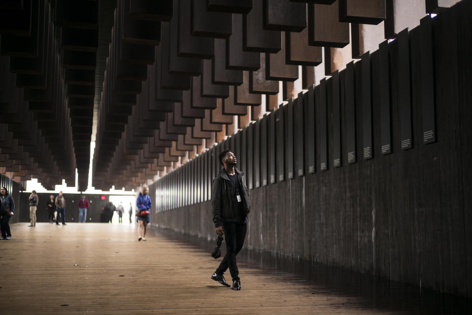 Veric Lang, 19, visits the National Memorial for Peace and Justice at its opening Thursday in Montgomery, Alabama. (Photo: Bob Miller via Getty Images)