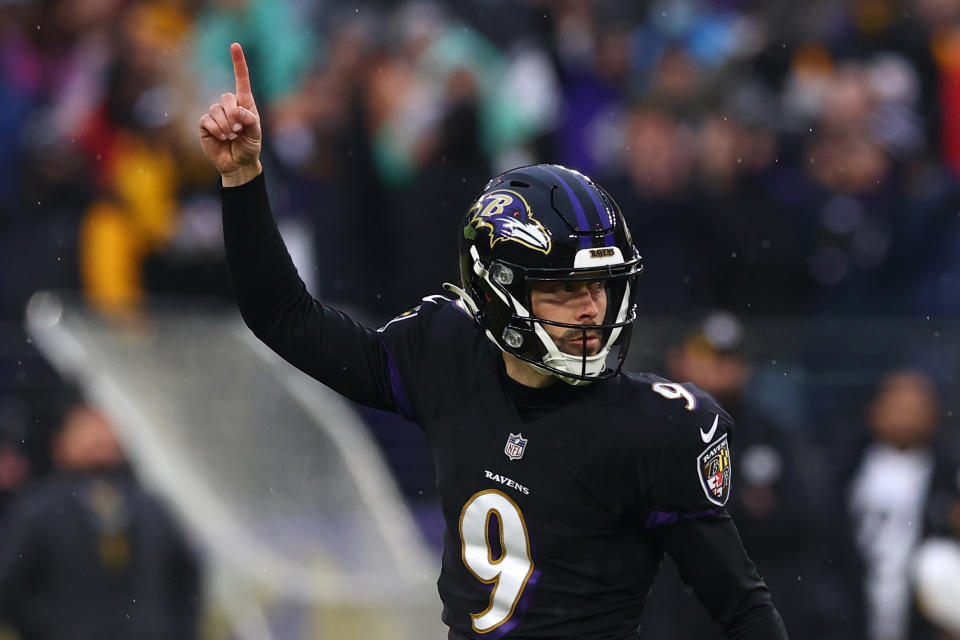 Justin Tucker got paid. (Photo by Todd Olszewski/Getty Images)