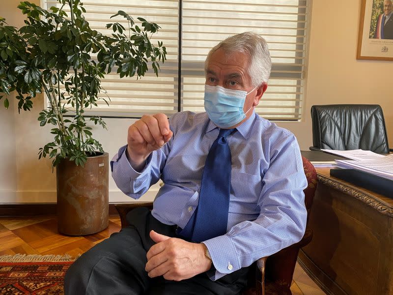 Chilean Health Minister Paris speaks during a Reuters interview, as the outbreak of coronavirus disease (COVID-19) continues in Santiago