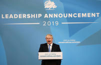 Boris Johnson speaks after being announced as the new leader of the Conservative Party in London, Tuesday, July 23, 2019. Brexit champion Boris Johnson won the contest to lead Britain's governing Conservative Party on Tuesday, and will become the country's next prime minister. (AP Photo/Frank Augstein)