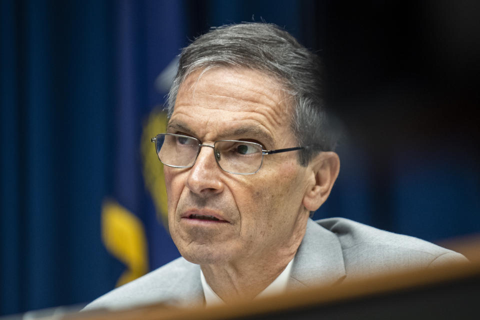 Sen. Fred Mills asks a question to members of The Louisiana Department of Children and Family Services during a hearing at the Louisiana State Capitol on Aug. 8, 2022, in Baton Rouge, La. Mills, who voted to kill a bill Wednesday, May 24, 2023, that would ban gender-affirming medical care for transgender youths, is receiving national backlash from conservatives. (Michael Johnson/The Advocate via AP)