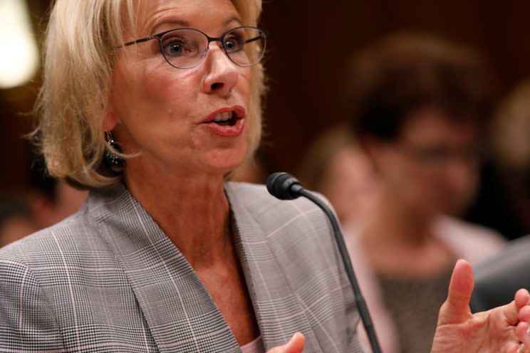 Education Secretary Betsy DeVos testifies before a Senate subcommittee on June 6. (Photo: Aaron P. Bernstein/Reuters)