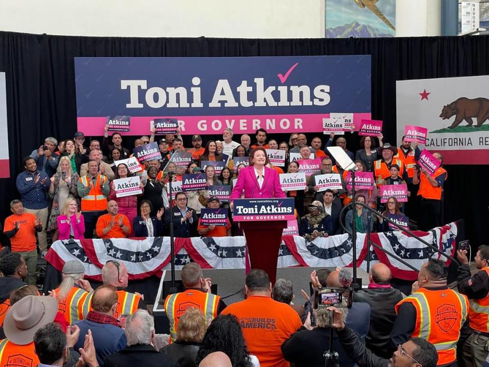 State Senate President Pro Tem Toni Atkins launches a run for governor with an event at the San Diego Air & Space Museum on Friday.