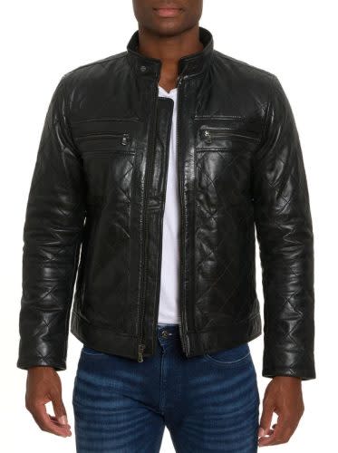 black leather quilted jacket