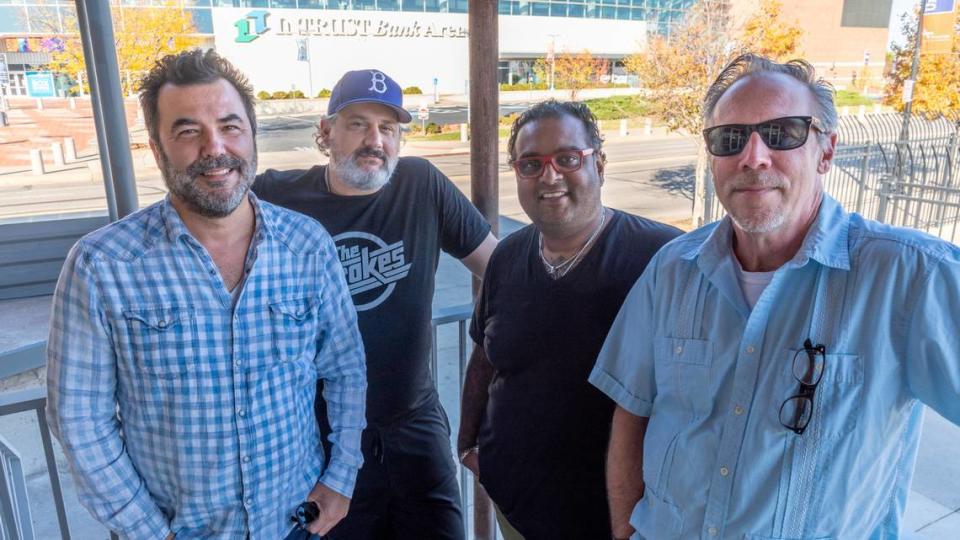 Bruce Rowley, left, said he found consummate pros in, from left, Justin Brown, Alex Thomas and Paul Drace to bring a bar and restaurant to his ArenaPointe development near Intrust Bank Arena. They’re opening Solly & Jude’s at 400 S. Emporia.