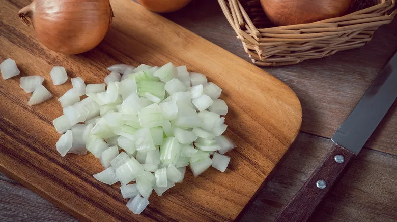 onions chopped up on cutting board